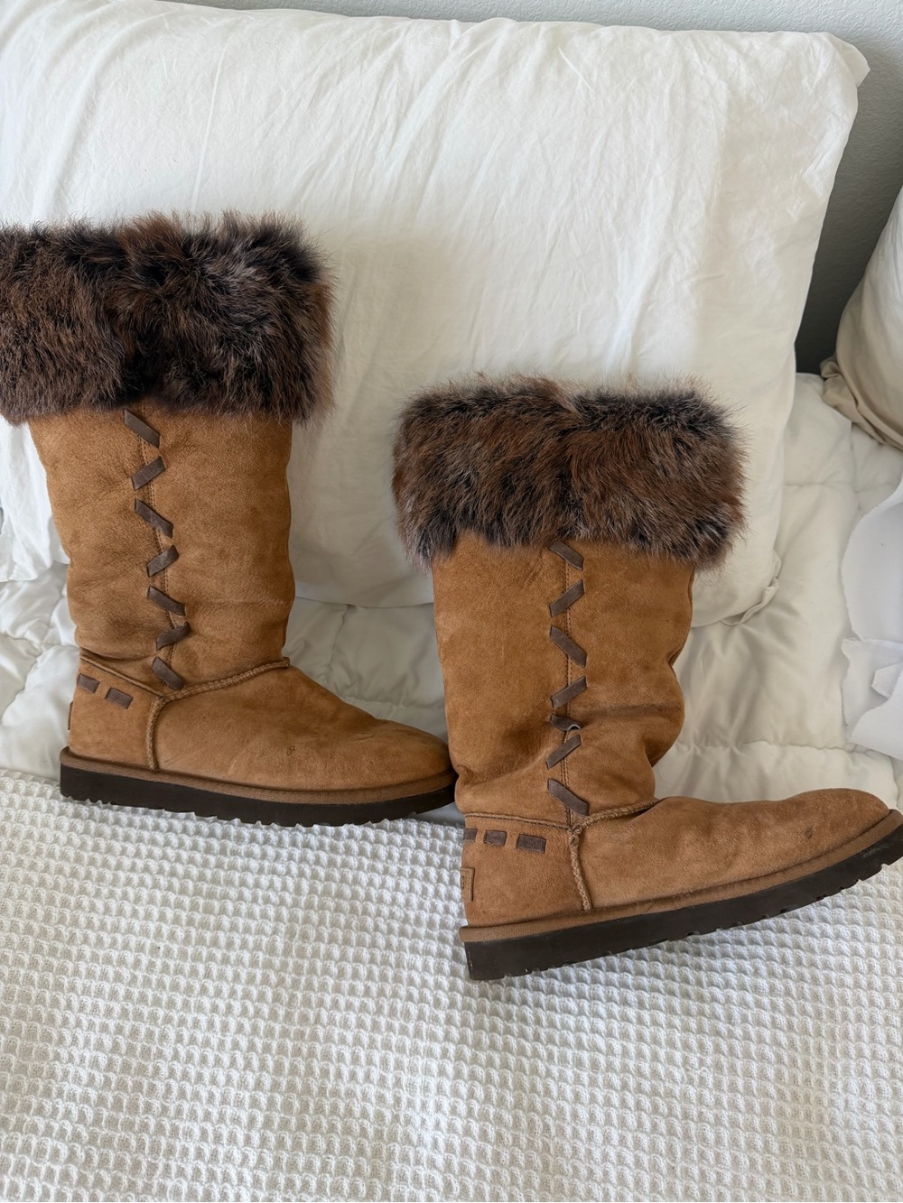 UGG Chestnut Suede Tall Faux-Fur Cuff Winter Boots - Picture 2 of 6